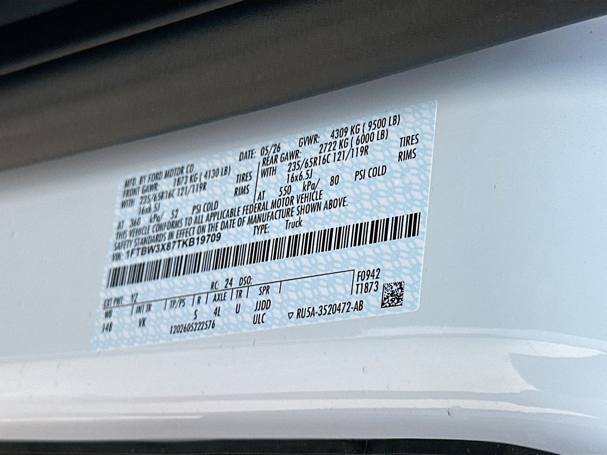 2026 Ford Transit Cargo Van T-350 148" EL Hi Rf 9500 GVWR RWD